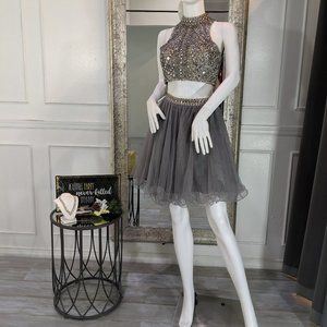 Grey Silver Short Cocktail Homecoming Formal Dress